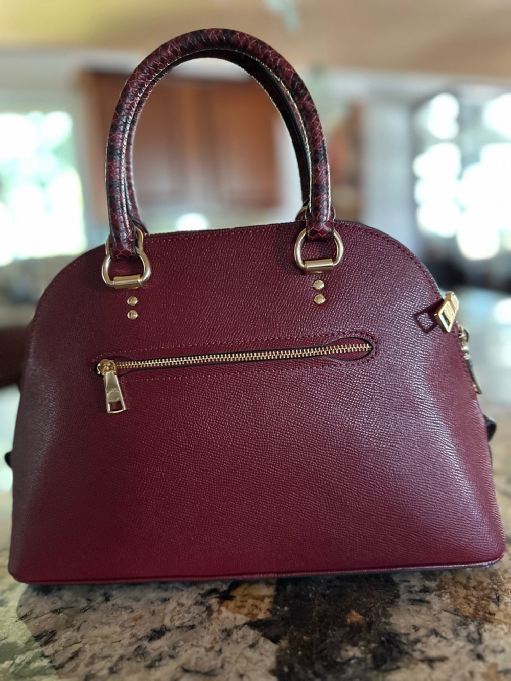 Coach Burgundy Leather Dome Satchel with Gold Hardware - Picture 2 of 6